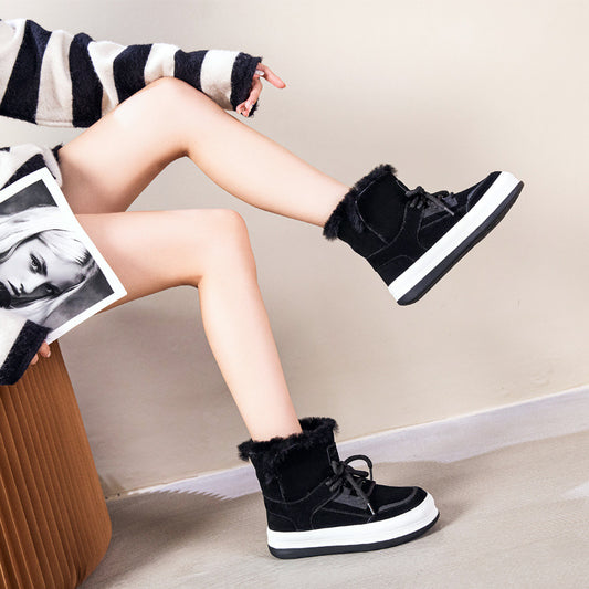 Women's Genuine Comfortable Wearable Trendy Natural Solid Color With Snow Boots