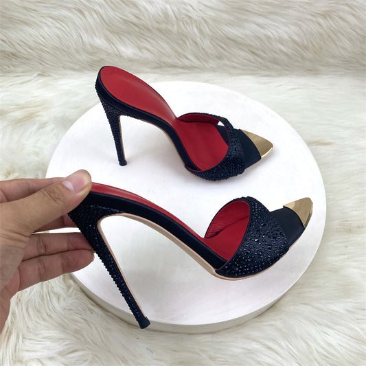 Women's Fashion Pointed Toe Fine With Black High Heeled Sandals