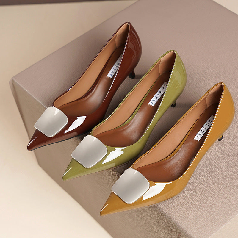 Women's & Men's Pointed Toe Shallow Mouth Mirror Patent High Temperament Women's Shoes