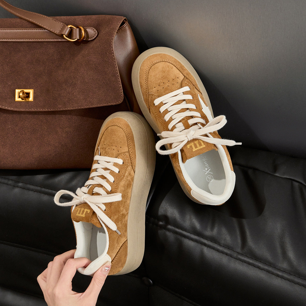 Cowhide Version Dirty Korean Style Round Toe Platform Thick Bottom Women's Casual Shoes