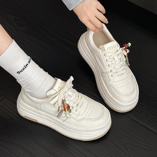 Women's Genuine Beaded Ugly Trendy White Autumn Sneakers