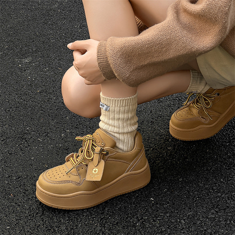 Women's & Men's Brown Thick Sole Fashionable American Niche Design Couple Increased Sneakers