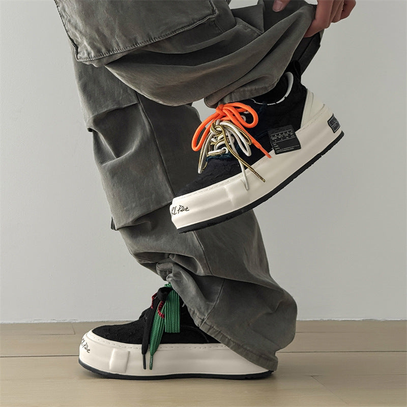 Men's Fringed Burr Black White Handmade Couple Sneakers
