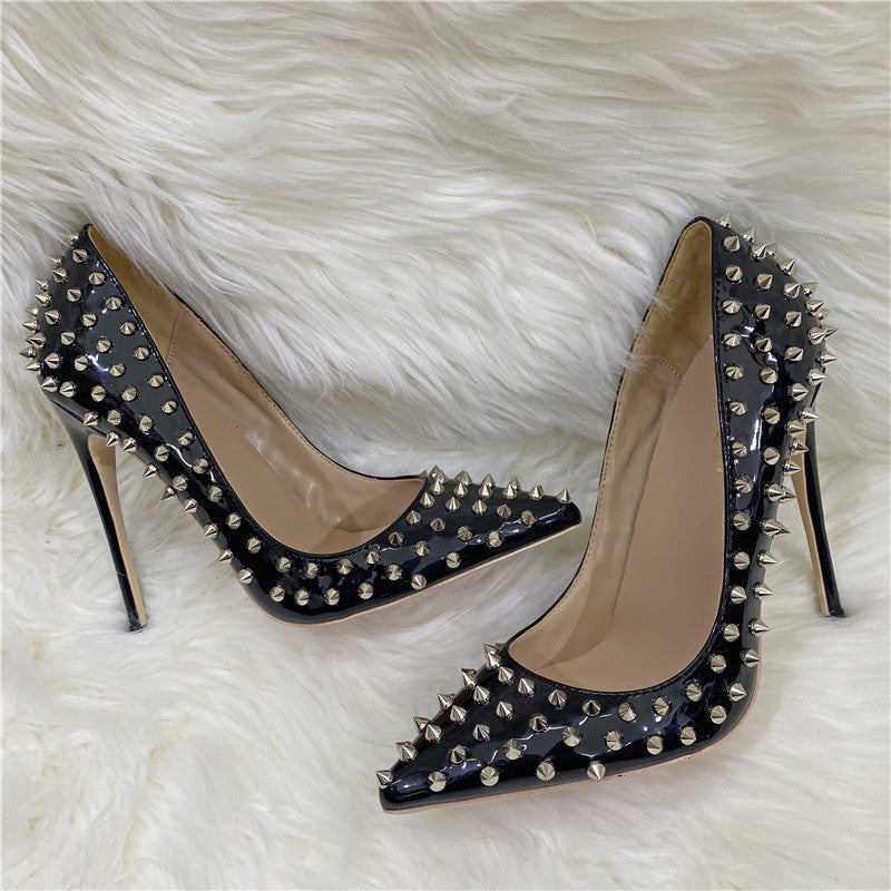 Rivet High Pointed Toe Stiletto Low-cut Women's Fashion Shoes