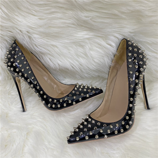 Rivet High Pointed Toe Stiletto Low-cut Women's Fashion Shoes