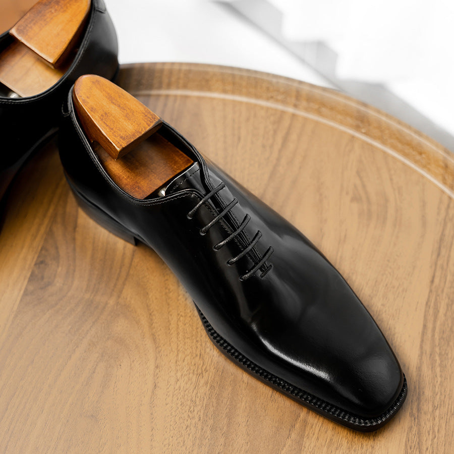Slit Beads Cowhide Oxford Genuine Formal Wear Leather Shoes