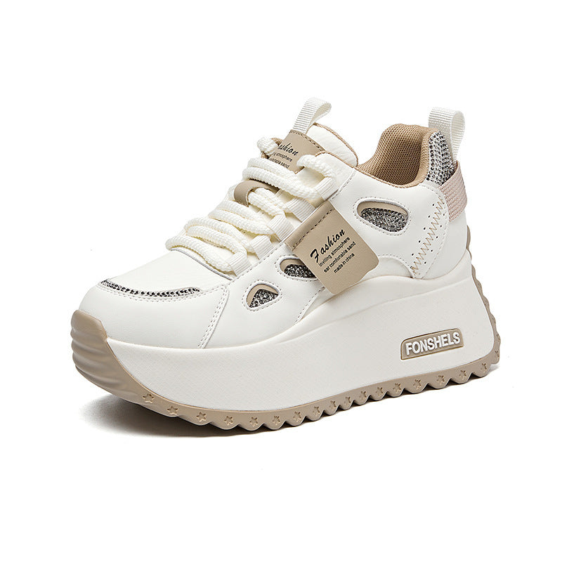 Women's Genuine High Top White Spring Thick Bottom Elevator Wild Sports Women's Casual Shoes