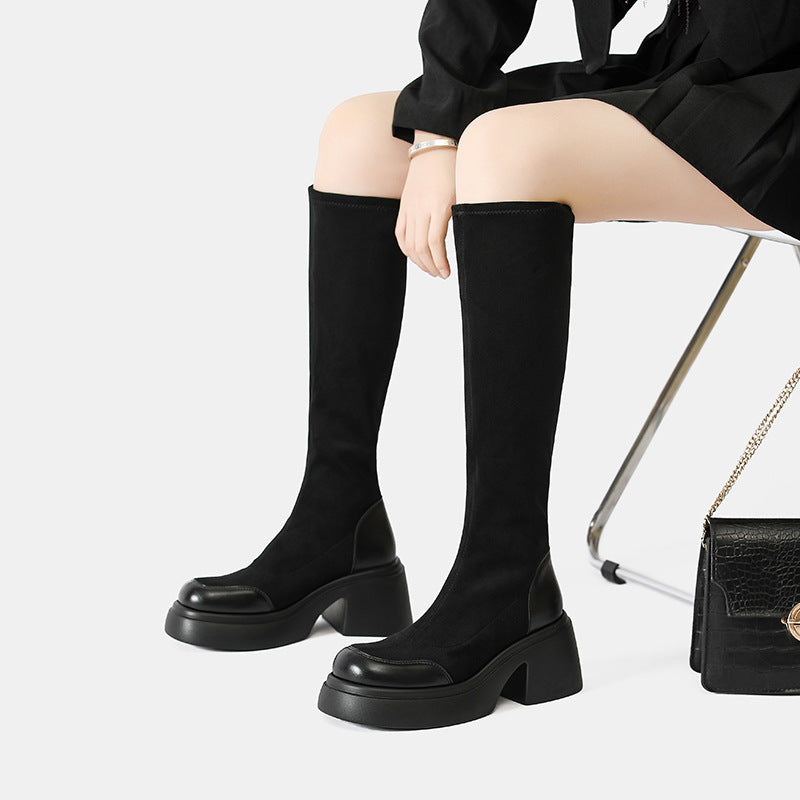 Women's Below The Knee Platform Knee-high Silk Stocking Skinny Stretch Boots