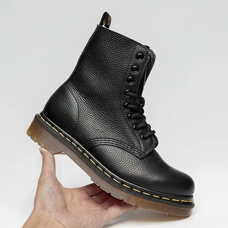 Women's & Men's Cowhide Martin Lychee Pattern Round Head Boots