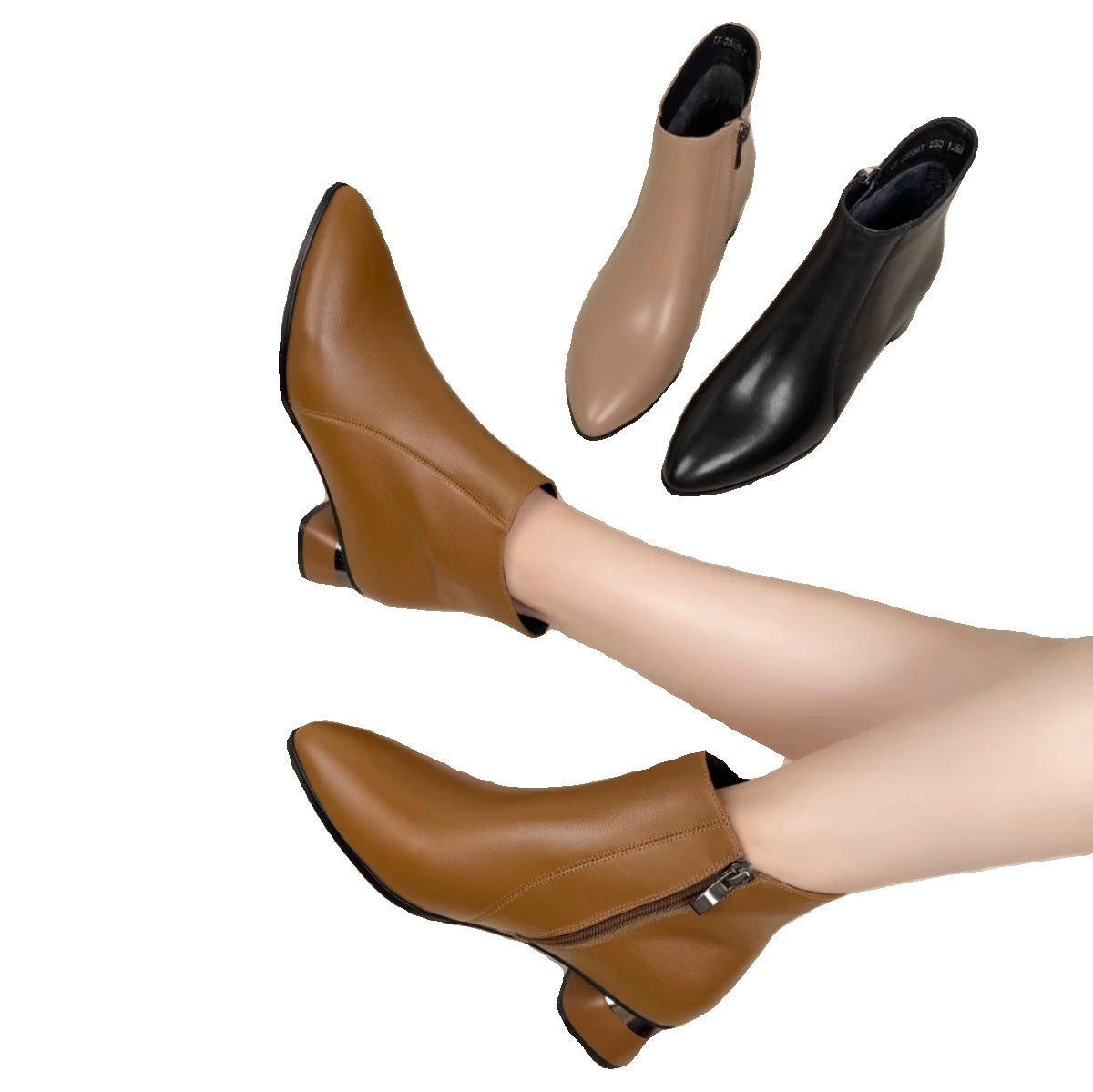 Women's High Short Soft Chunky Martin Mid Leather Shoes