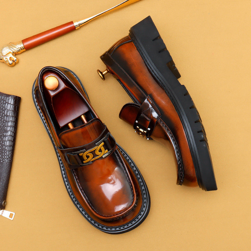 Men's Big Head Glossy Business Wide Foot Platform Leather Shoes