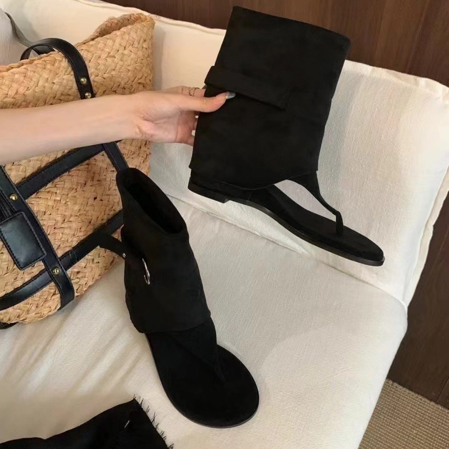 Women's Increasing Insole Khaki Summer Travel Thin Pants Tube Little Women's Leather Boots
