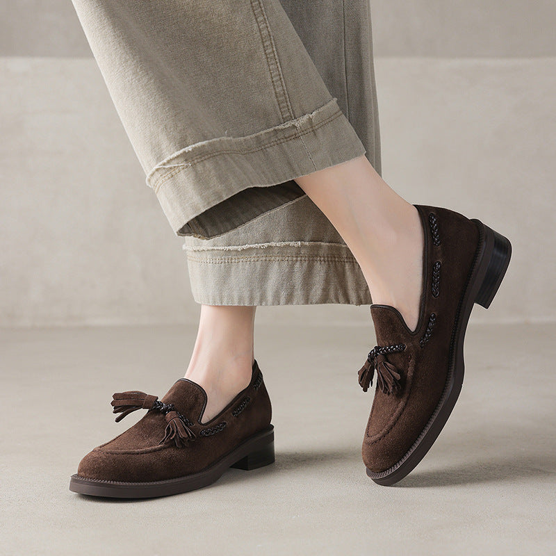 Women's Autumn Tassel Slip-on Chunky Low Deep Mouth Pumps Men's Shoes