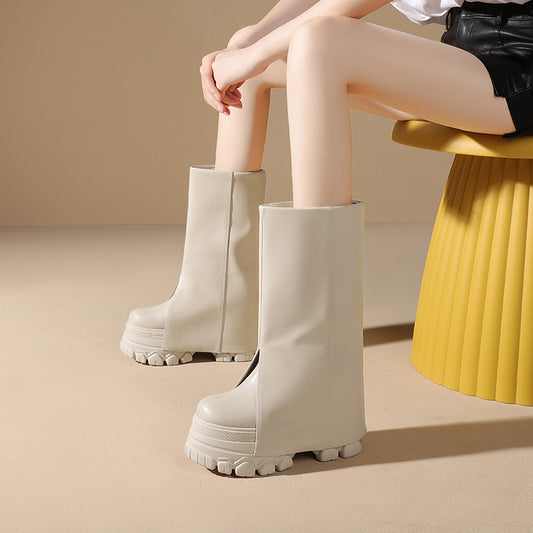 Increasing Insole Middle Small British Style Women's Leather Boots