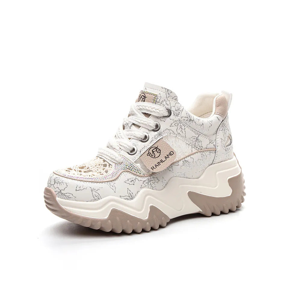 Women's Live Broadcast White Spring Genuine Dad Casual Shoes