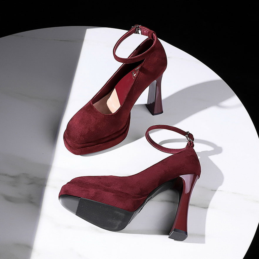 Women's Waterproof Platform High Female Chunky Low-cut Suede Pumps Women's Fashion Shoes