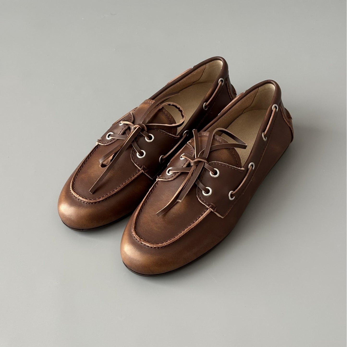 Women's Flat Boat Round Toe Doug Single-layer Leather Shoes
