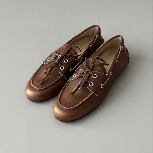 Women's Flat Boat Round Toe Doug Single-layer Leather Shoes