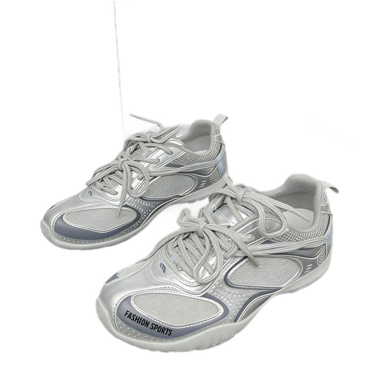 Women's Mechanical Style Sier Mesh German Training Spring Versatile Lace Up Casual Shoes