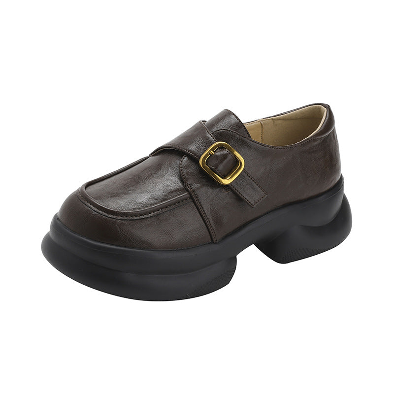 Early Spring Retro Fashion Slip-on Small Round Head Thick Bottom Loafers