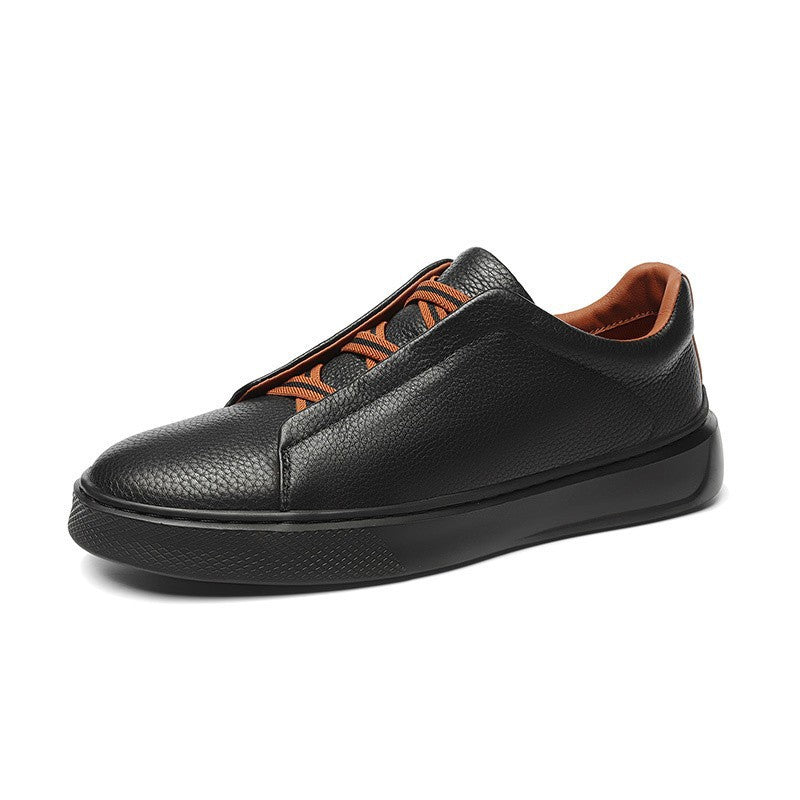 Men's Slip-on First Layer Cowhide Elastic Band Men's Board Shoes