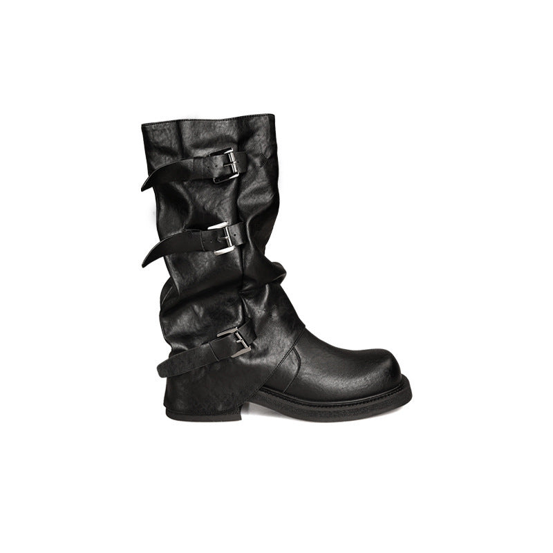 Women's Leg Fine Thick Height Increasing Belt Buckle Women's Leather Boots