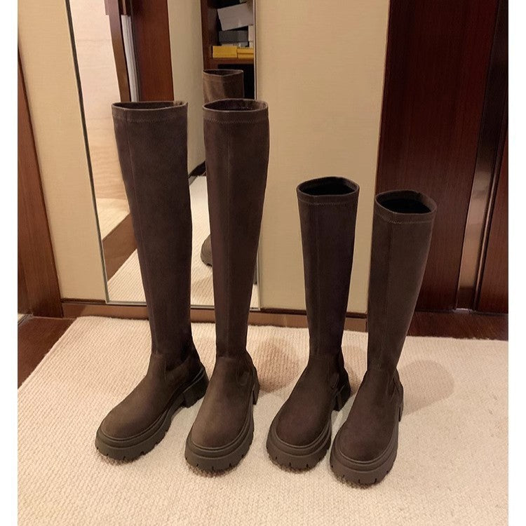 Cowhide Version Round Toe Thick Bottom Women's Leather Boots