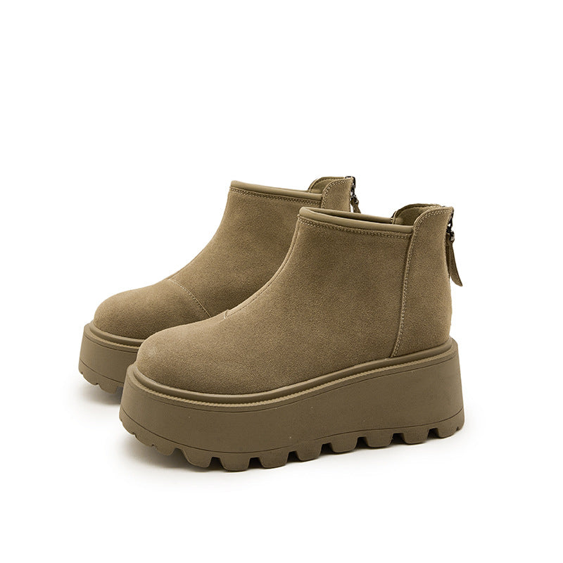 Women's Cow Suede Platform Ankle Early Autumn Matte Hidden High-grade Retro Women's Leather Boots
