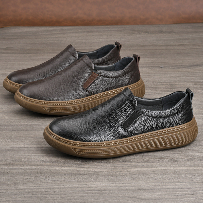 Men's Breathable Soft Bottom Slip-on First Layer Cowhide Men's Casual Leather Shoes