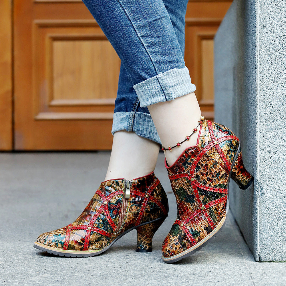 Hand-rub Color Rivet Stitching High Pumps Women's Shoes