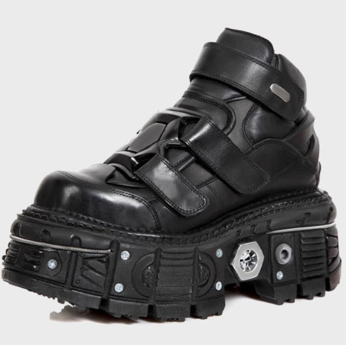 Women's Cowhide Vintage Street Shot Tank Bottom Dark Punk Muffin Men's Casual Shoes