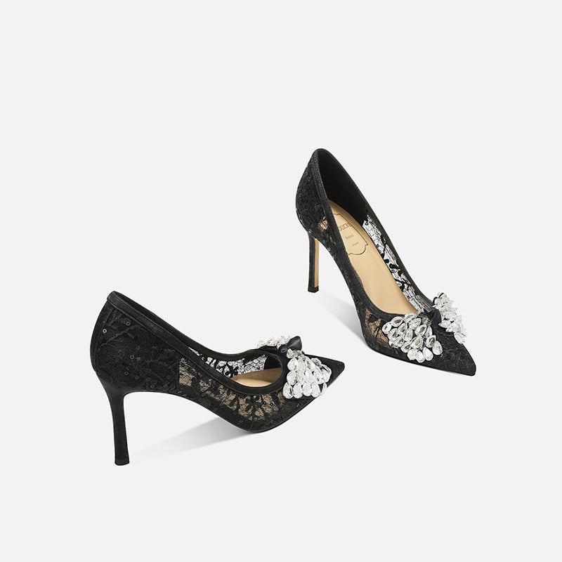Hollow Graceful Fashionable Low-cut High French Commuter Elegant Pointed Women's Fashion Shoes