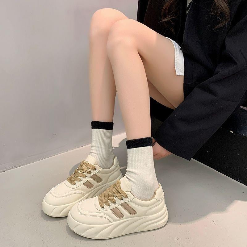 Women's White Spring Thick-soled Campus Height Increasing Sneakers