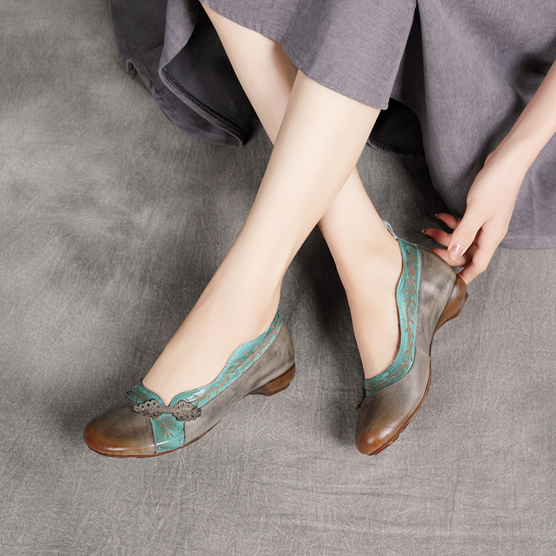 Women's Retro Round Toe Wide Feet Mouth Top Layer Women's Casual Shoes