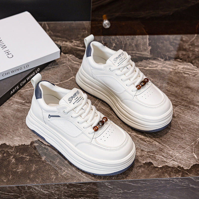 Women's Large Size Cowhide Platform White Board Women's Casual Shoes