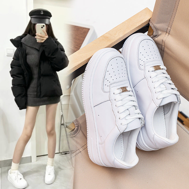 Women's & Men's Layer Cowhide Easy Wear Couple Thick Sole Increased Sheepskin Breathable Women's Sports Shoes