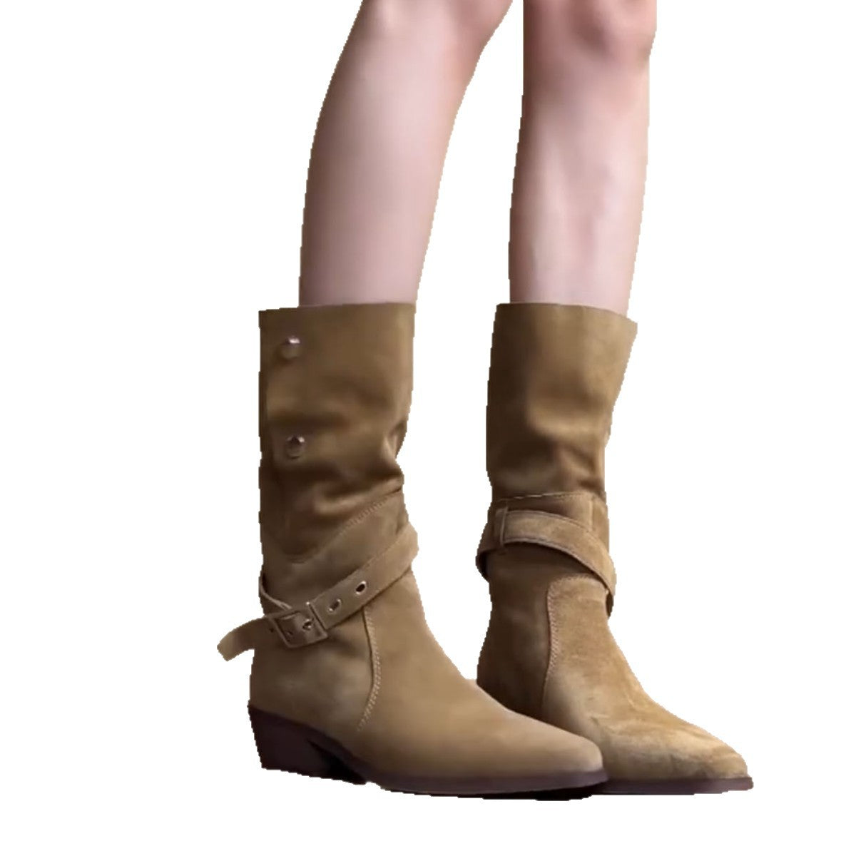Women's Fold Two-way Wear Knight Desert Chunky Slimming Women's Leather Boots