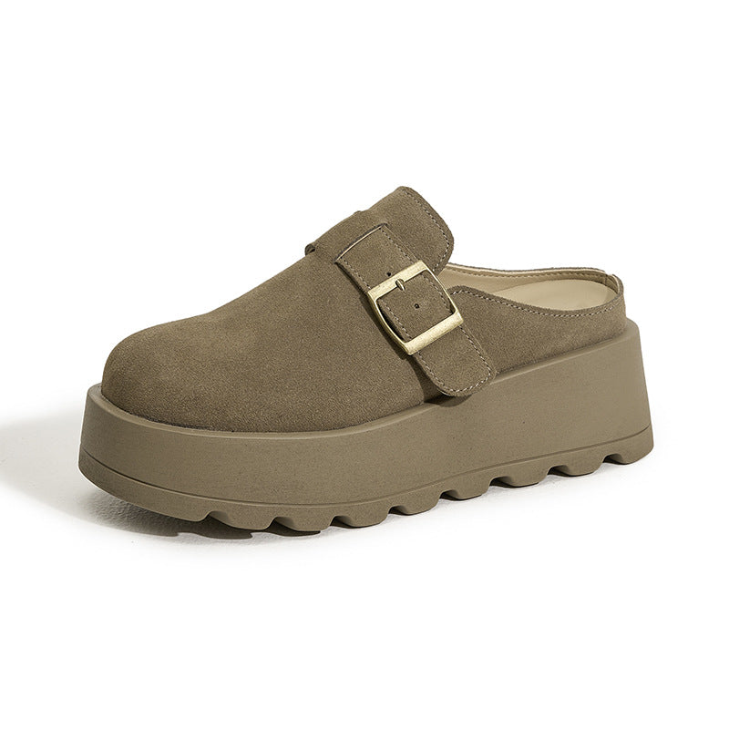 Women's Sole Increased Wild Outer Wear Genuine Slippers