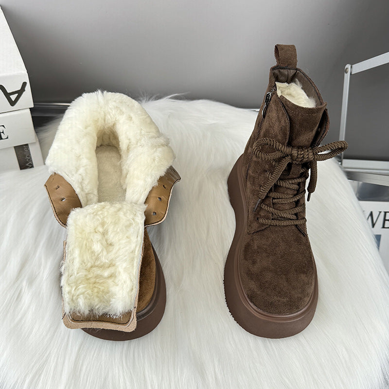 Women's Bottom Wool Fur Integrated Winter Cotton Height Increasing Fleece-lined Women's Snow Boots