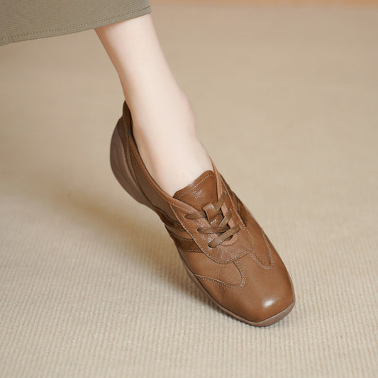 Women's Soft Bottom Sheepskin Deep Mouth Pumps Height Leather Shoes