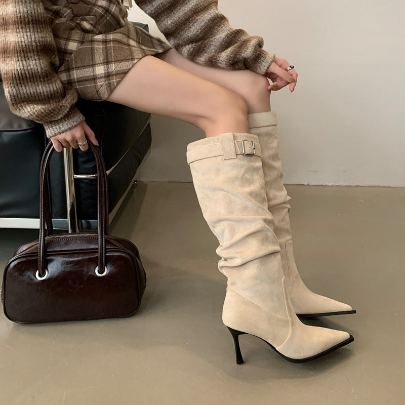 Female Tube Tail Suede Fashionable Stiletto Pointed Women's Leather Boots