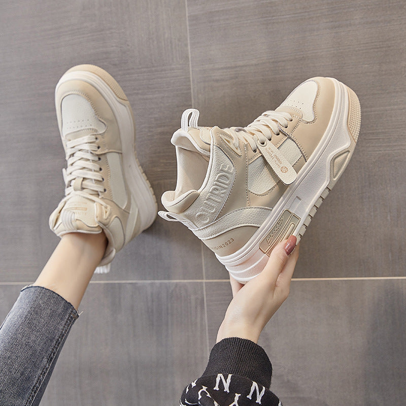 Women's Sports Style High Top White Genuine Sneakers