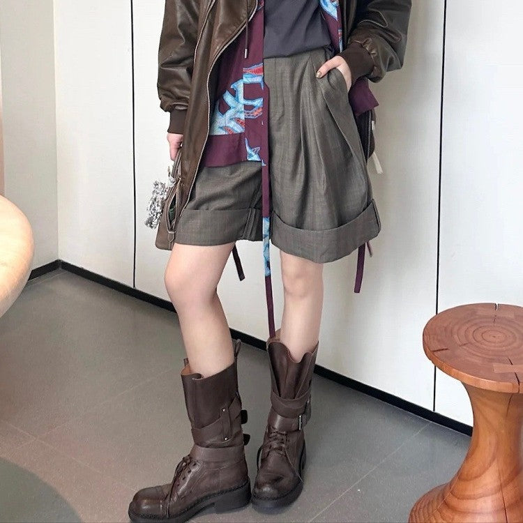 Women's Thick Bottom Retro Distressed Western Denim Women's Leather Boots
