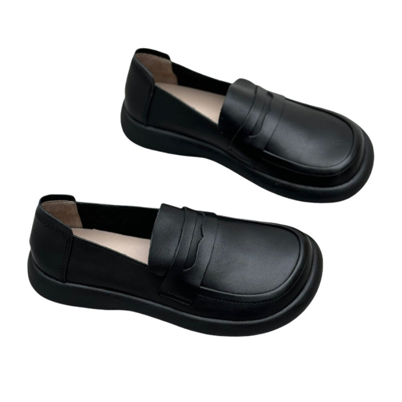 Women's Handmade Genuine Retro Artistic Round Toe Flat Bottom Slip-on Loafers