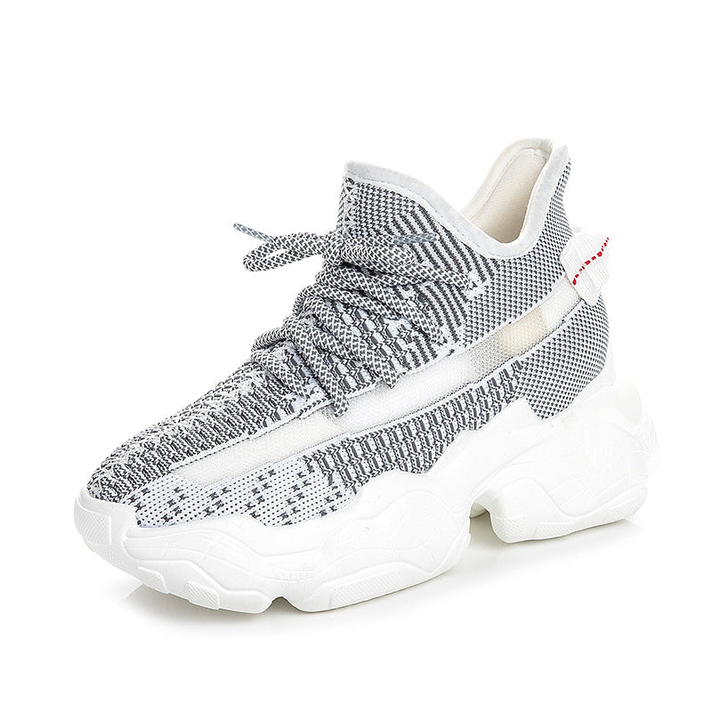 Women's Bottom Cutout Sky Firm Stitching White Black Angel Height Casual Shoes