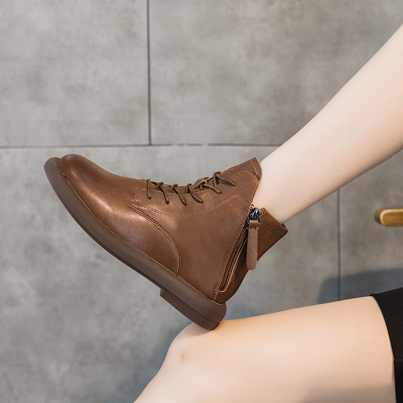 Women's Autumn Washed-out Vintage Martin Korean Zipper Women's Leather Boots