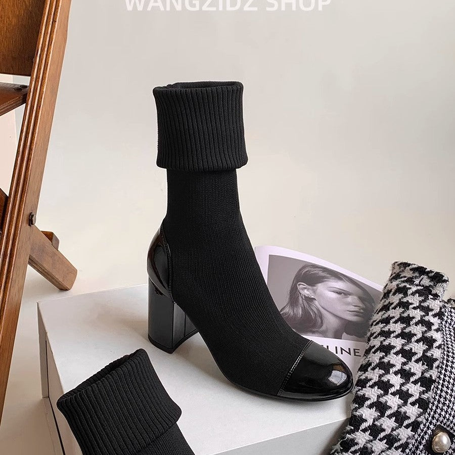 Women's High Thin Booties Knitted Chunky Stretch Socks Women's Fashion Shoes