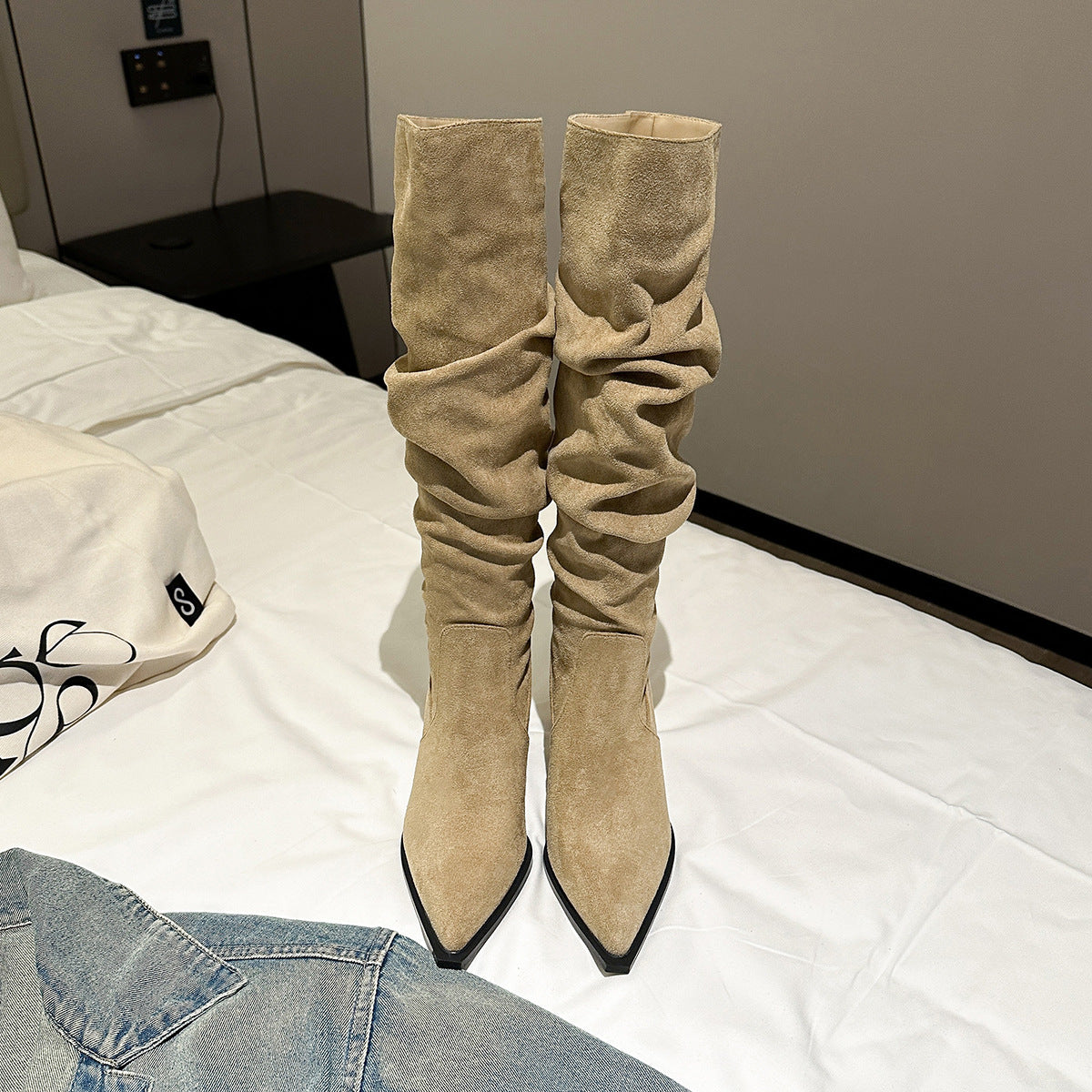 Women's Skinny Below The Knee Long Female Suede Boots