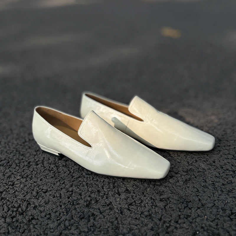 Women's Spring Cowhide Square Toe Flat Authentic Loafers