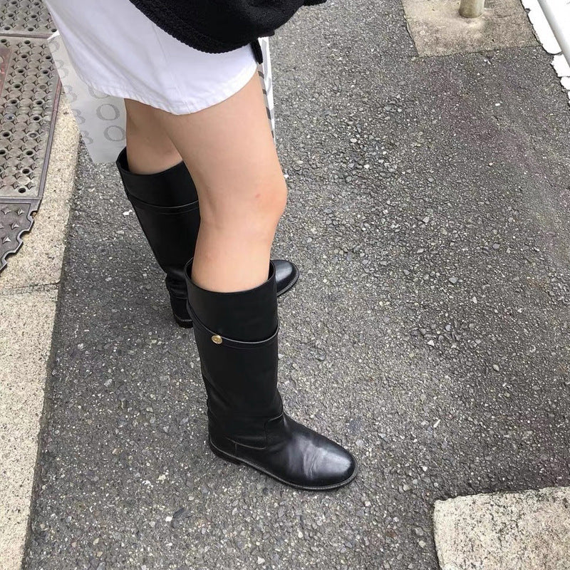 Style Tall Knight Below The Knee Straight Niche Fashion Women's Leather Boots